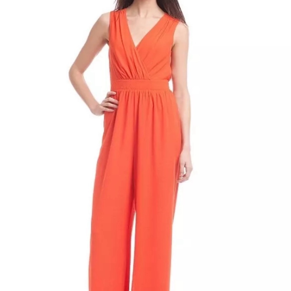 Belle Badgley Mischka Orange Sleeveless Jumpsuit